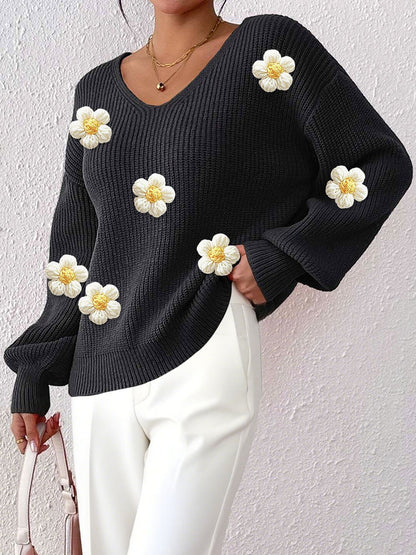 Women Embroidered Ribbed Pullover with Embroidered Detail