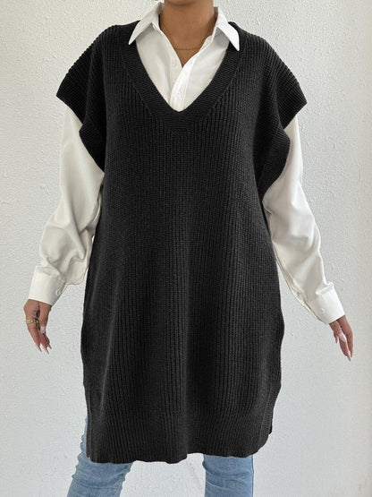 Women Ribbed Longline Sweater Vest