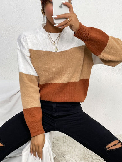 Colourblocked Pullover in Brown Style 755 - Nowi Korean Fashion