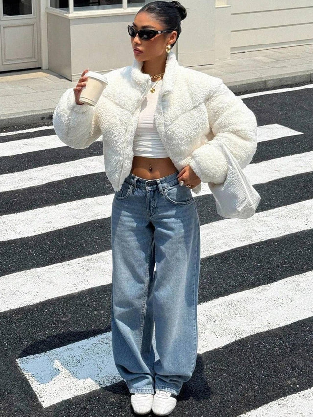 NOWI Women Woollen Lightweight Crop Puffer Jacket