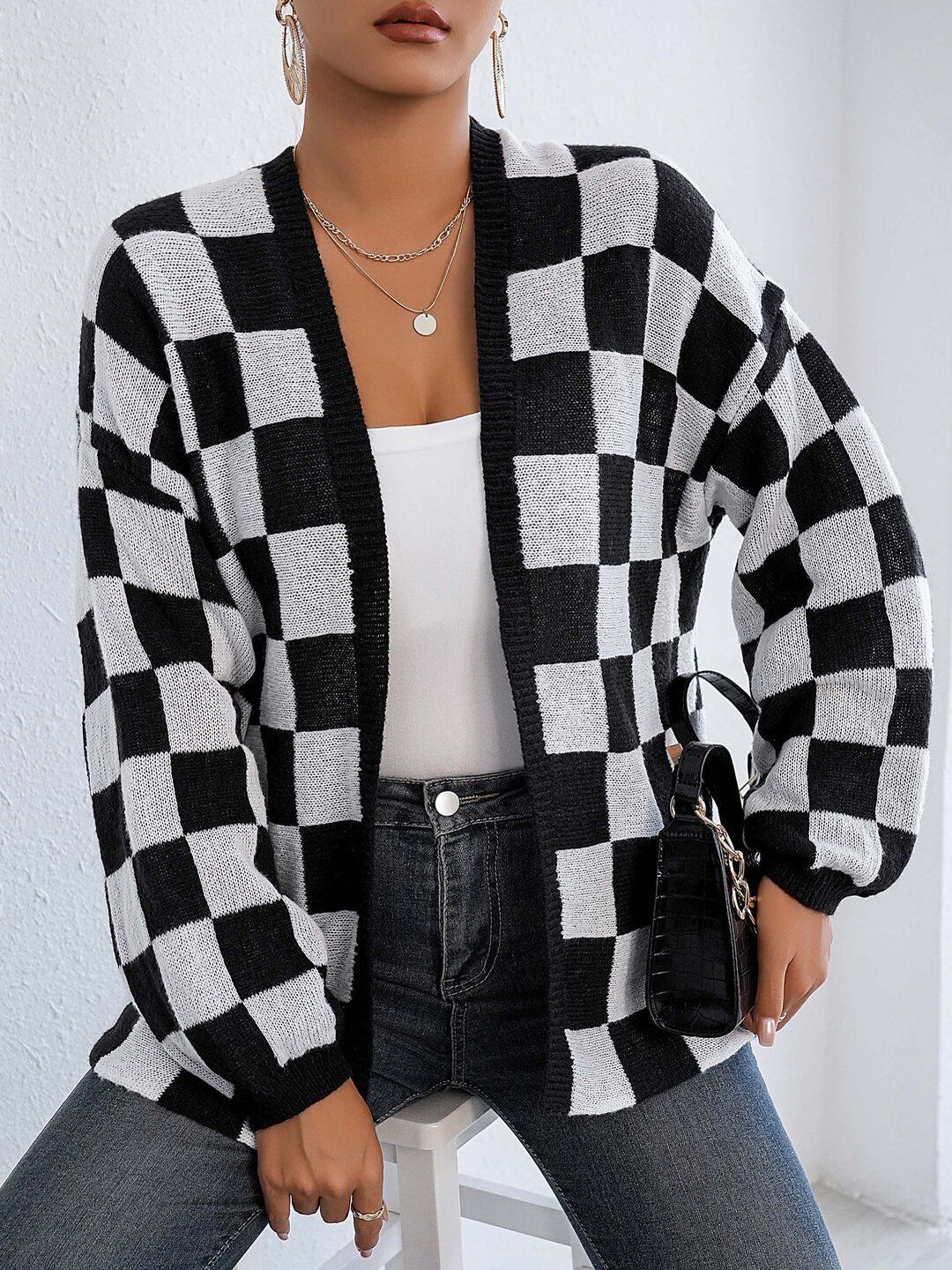 Women Checked Cardigan