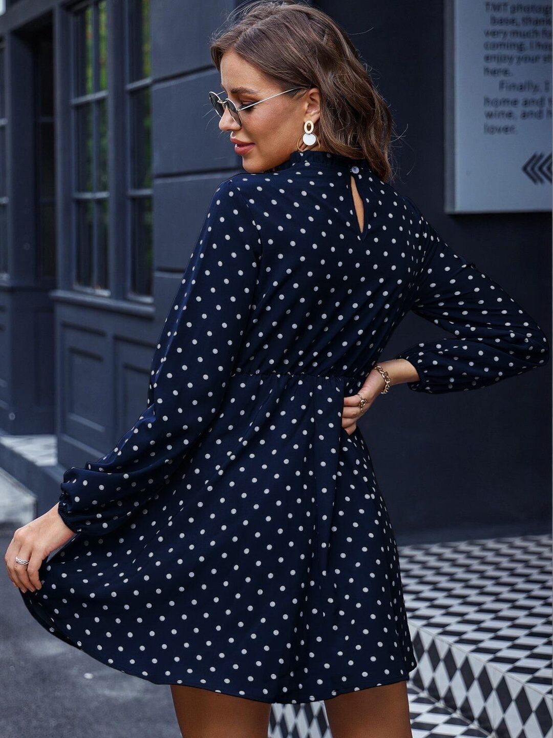 Polka Dot Print A-Line Dress