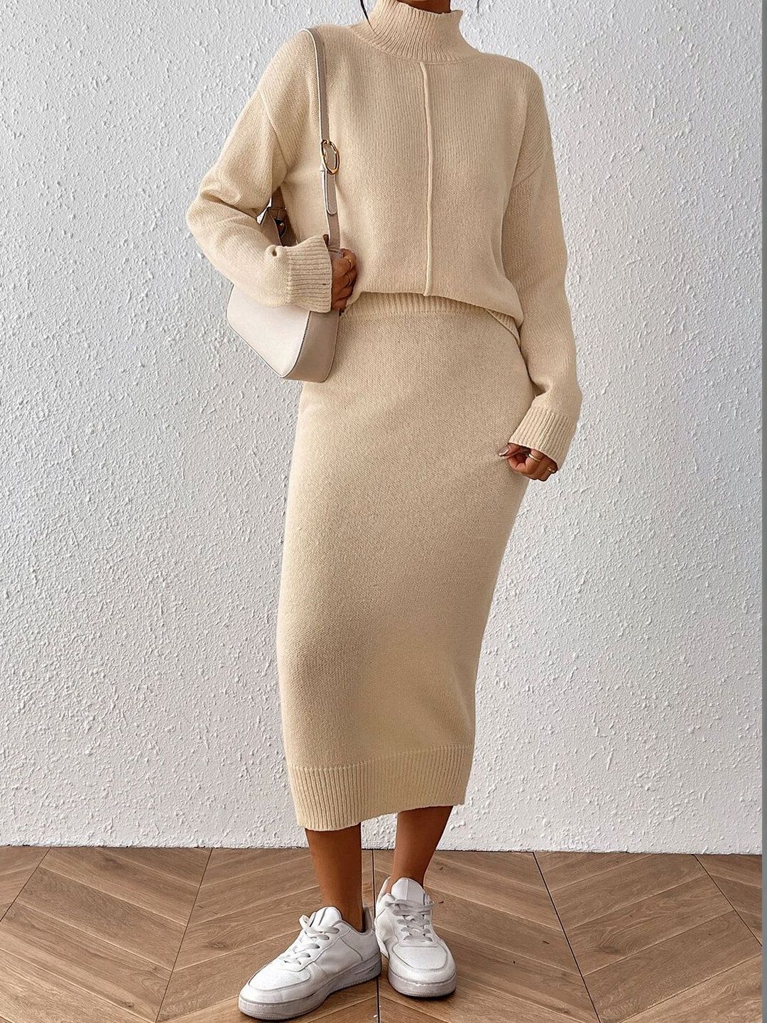 Knitted Solid Sweater with Skirt