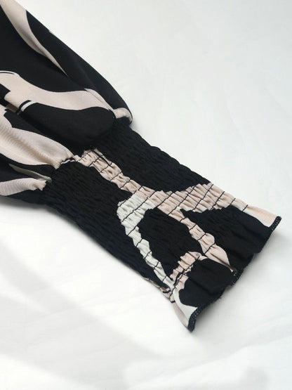 Women's Black Print A-Line Midi Dress Blend