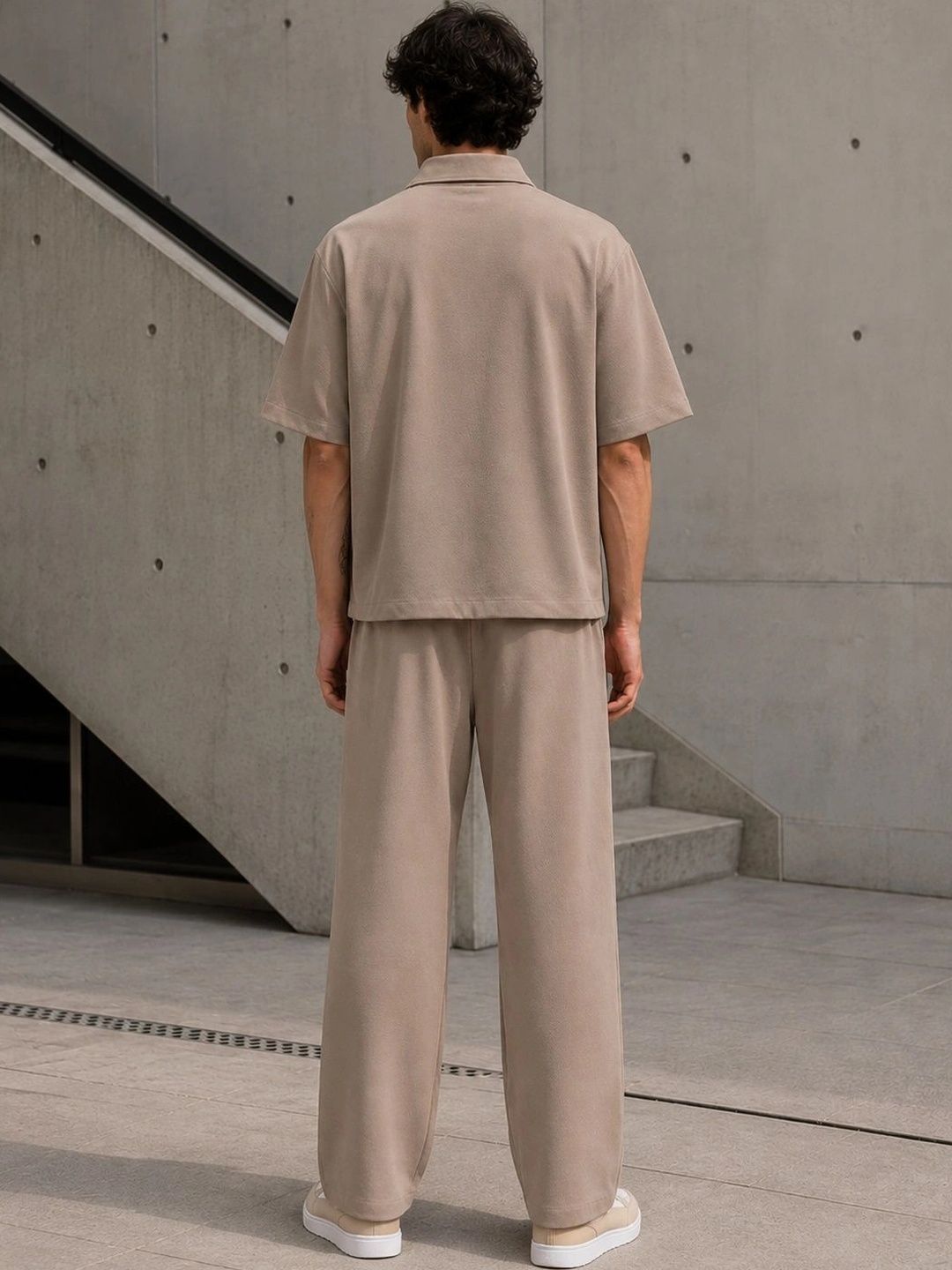 Men Brown Solid Shirt with Trousers Co-Ords