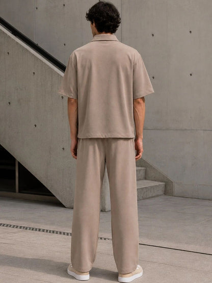 Men Brown Solid Shirt with Trousers Co-Ords