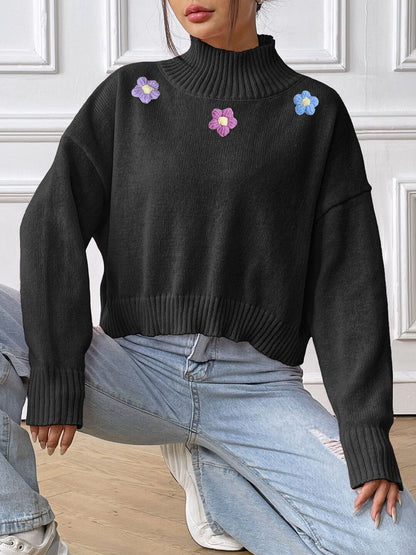 Women Crop Pullover with Embroidered Detail
