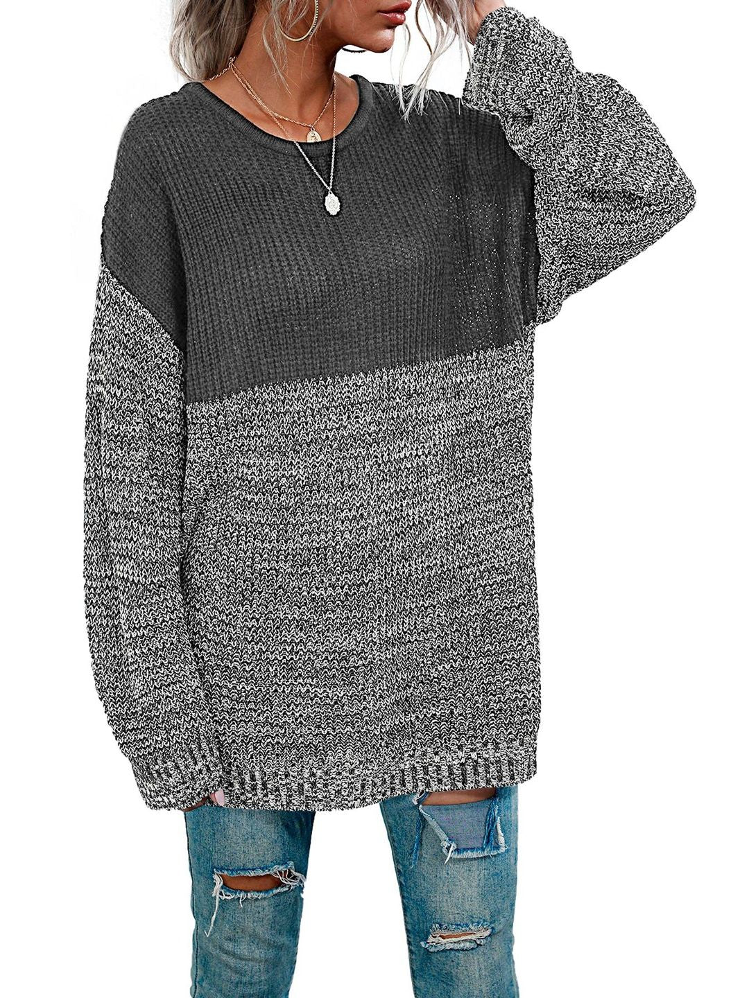 Women's Grey Colourblocked Pullover Blend Printed