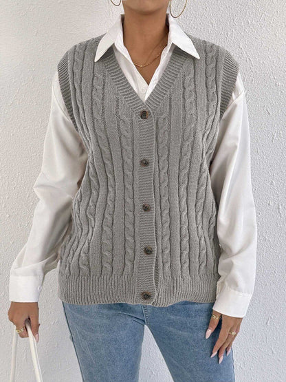 Women Cable Knit Ribbed Sweater Vest