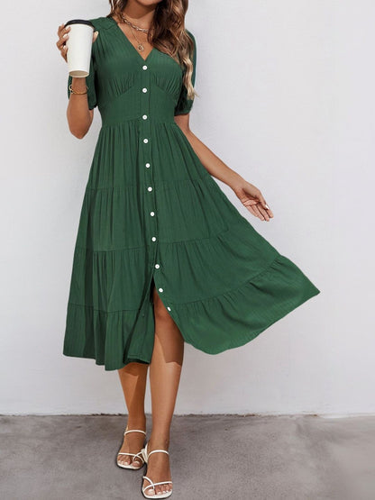 Puff Sleeve Fit & Flare Midi Dress