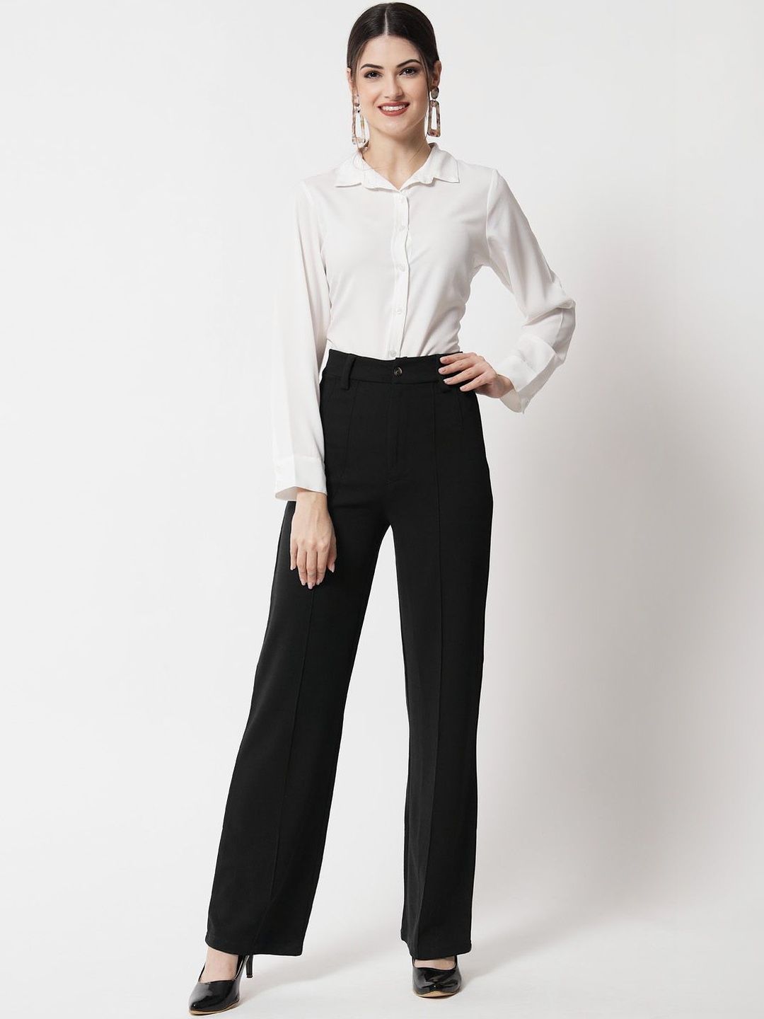 Women High-Rise Regular Fit Solid Formal Trousers