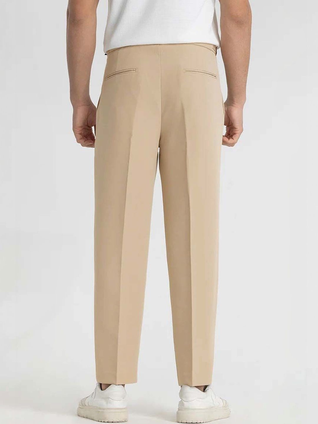 Men Straight Fit Wrinkle Free Pleated Trousers