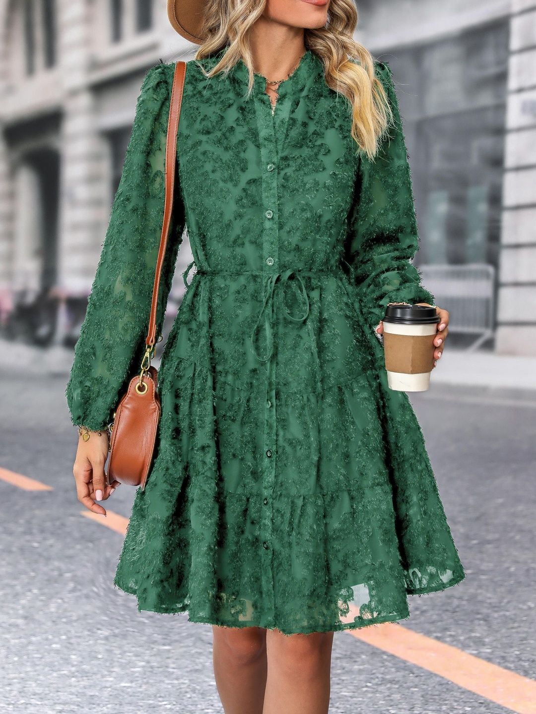 Women's Green Fit & Flare Dress Blend Printed