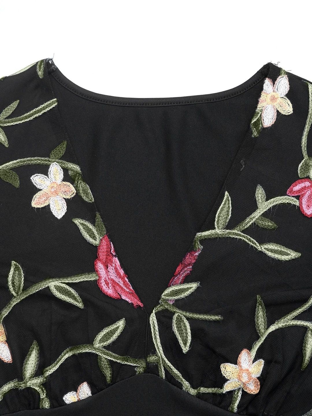 Women's Black Floral Embroidered Cotton Top