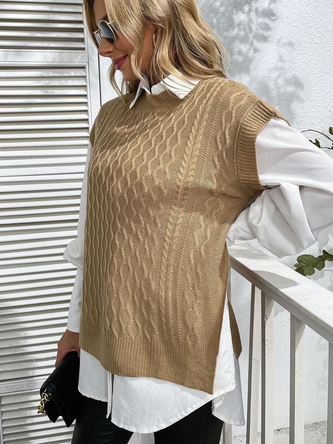 Women's Grey Nowi Women Cable Knit Sweater Vest