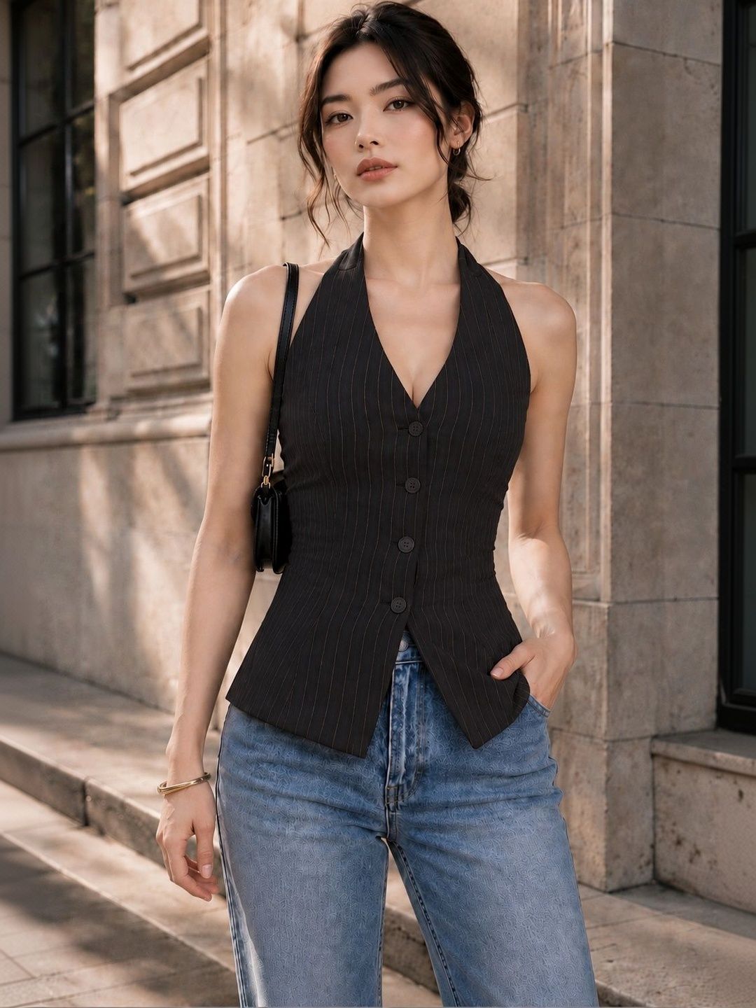 Striped Halter Neck Top