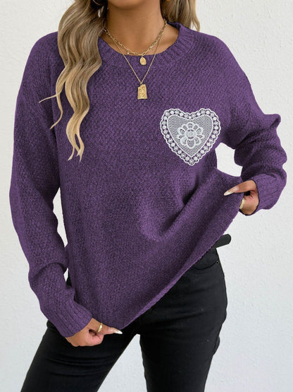 Women Cable Knit Pullover with Embroidered Detail