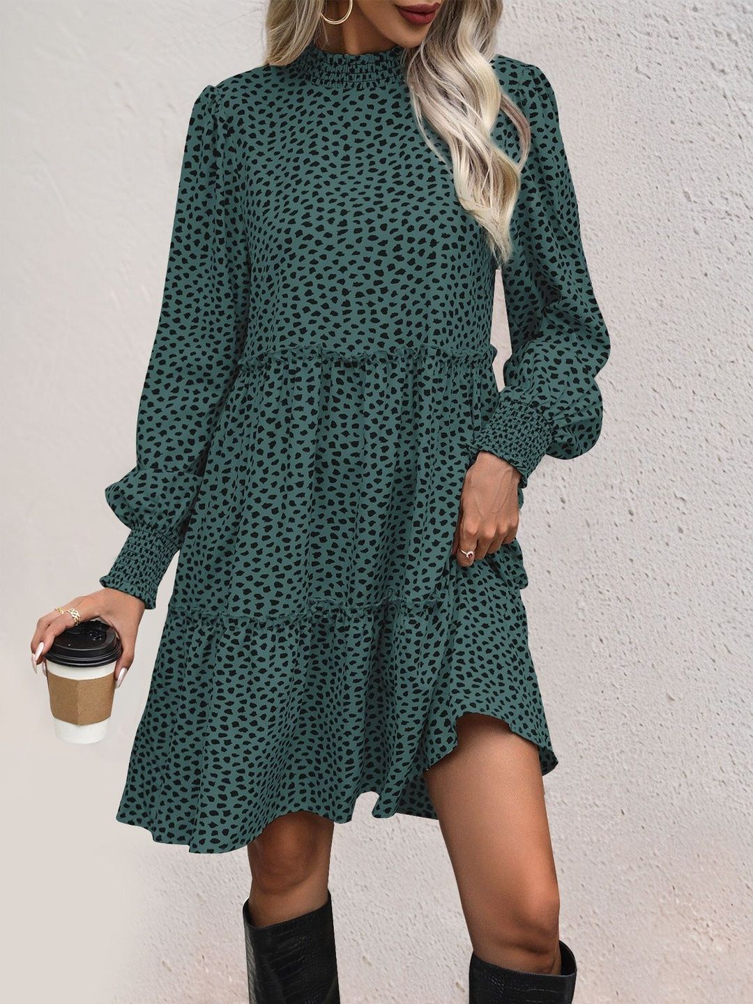 Women's Green Animal Print Fit & Flare Dress
