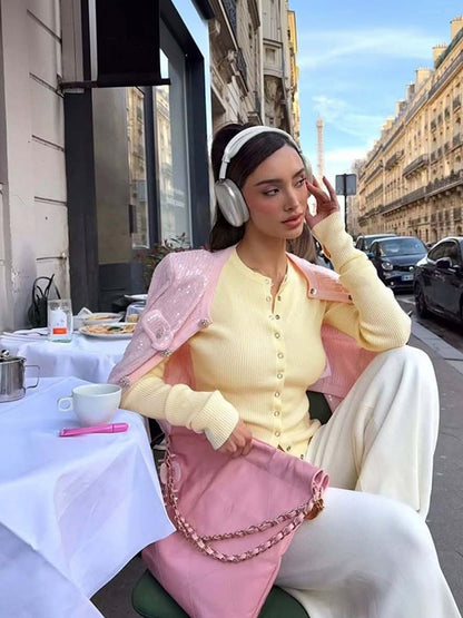 Yellow Ribbed Round Neck Casual Top