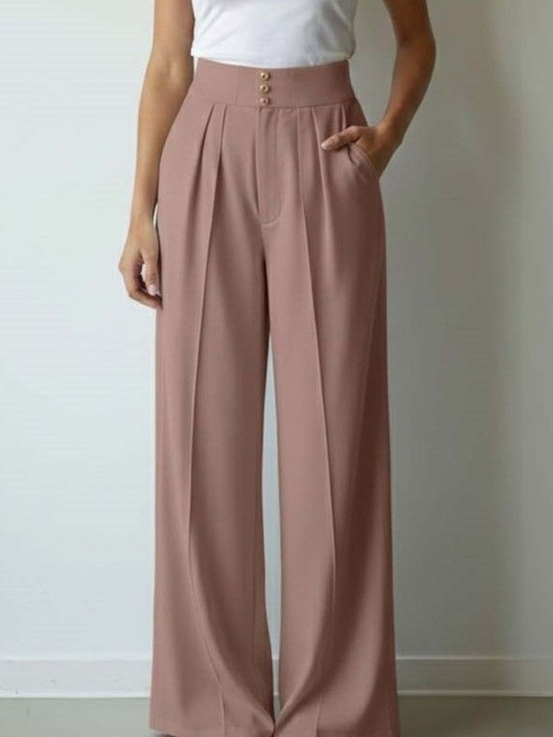 Women Straight Fit High-Rise Wrinkle Free Pleated Trousers