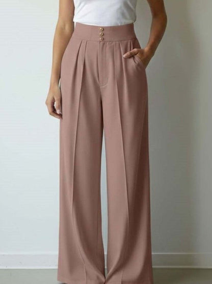 Women Straight Fit High-Rise Wrinkle Free Pleated Trousers