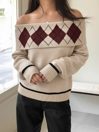 Women's Brown Nowi Women Argyle Checked Pullover