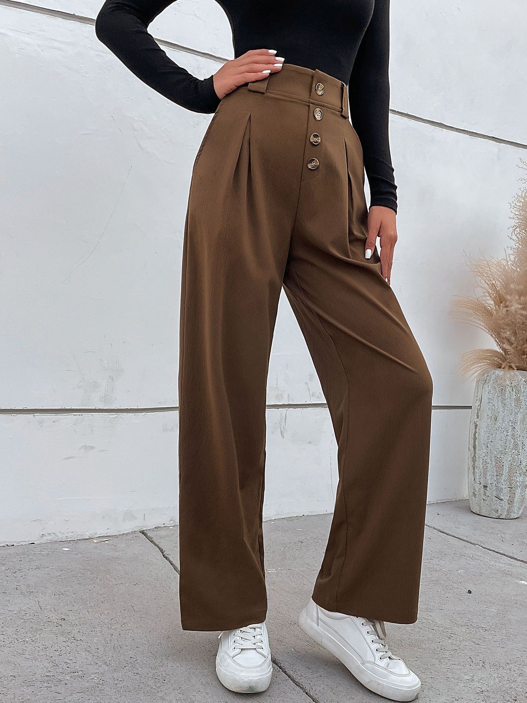 Women High-Rise Non Iron Pleated Trousers