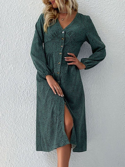 Women's Elegant Green Button-Up Dress