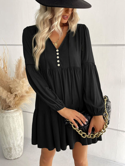 A-Line Dress in Black Style 731 - Nowi Korean Fashion