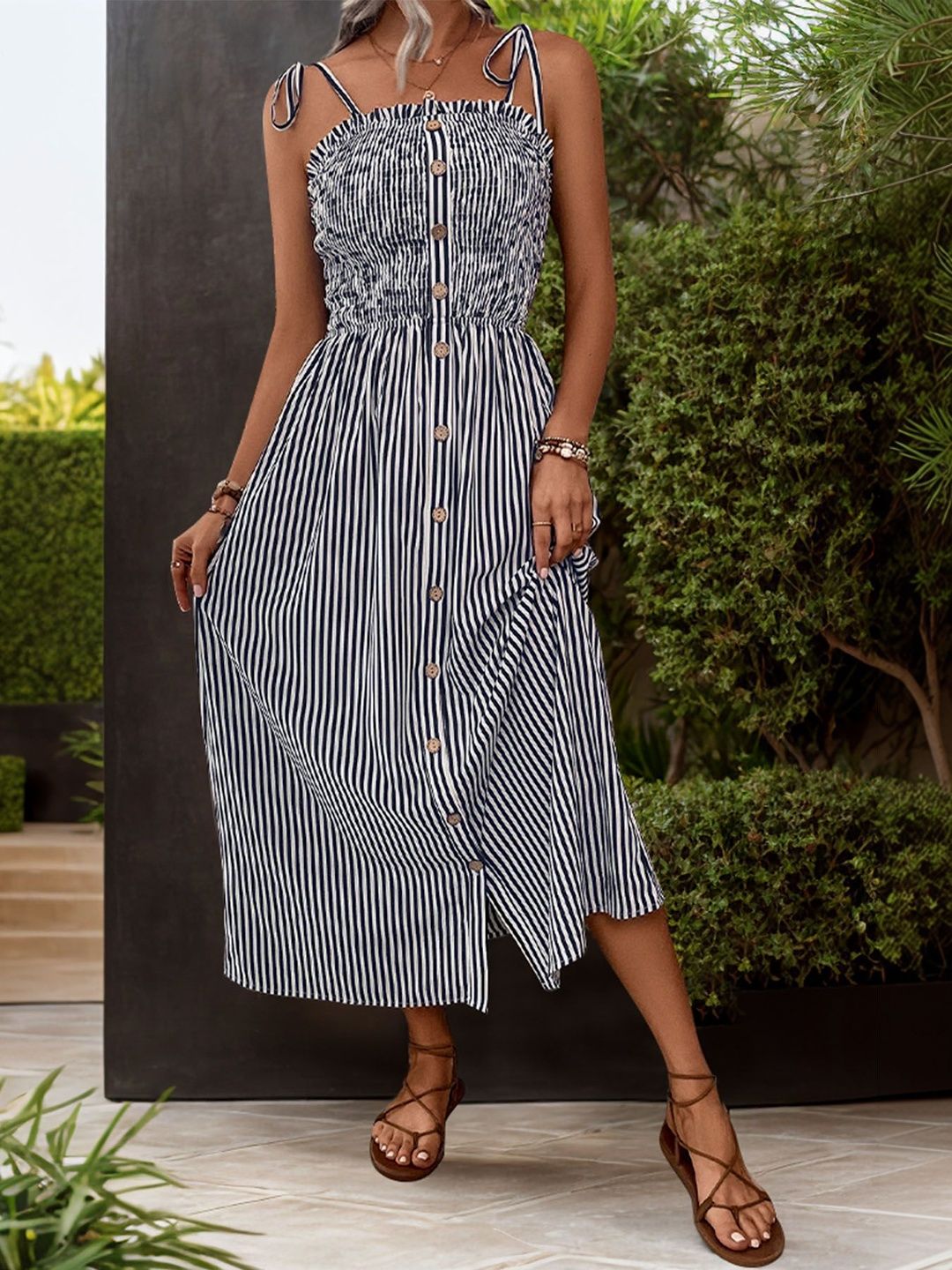 Striped Fit & Flare Midi Dress
