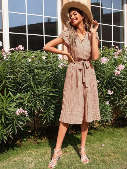 Print Puff Sleeve Midi Dress