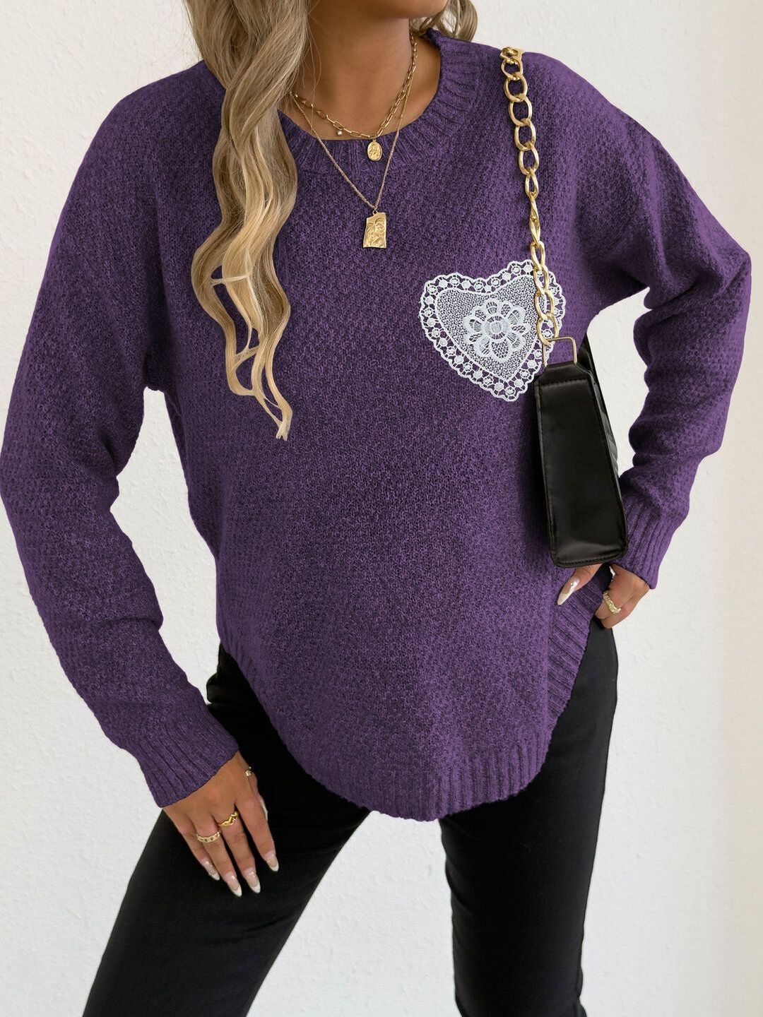 Women Cable Knit Pullover with Embroidered Detail