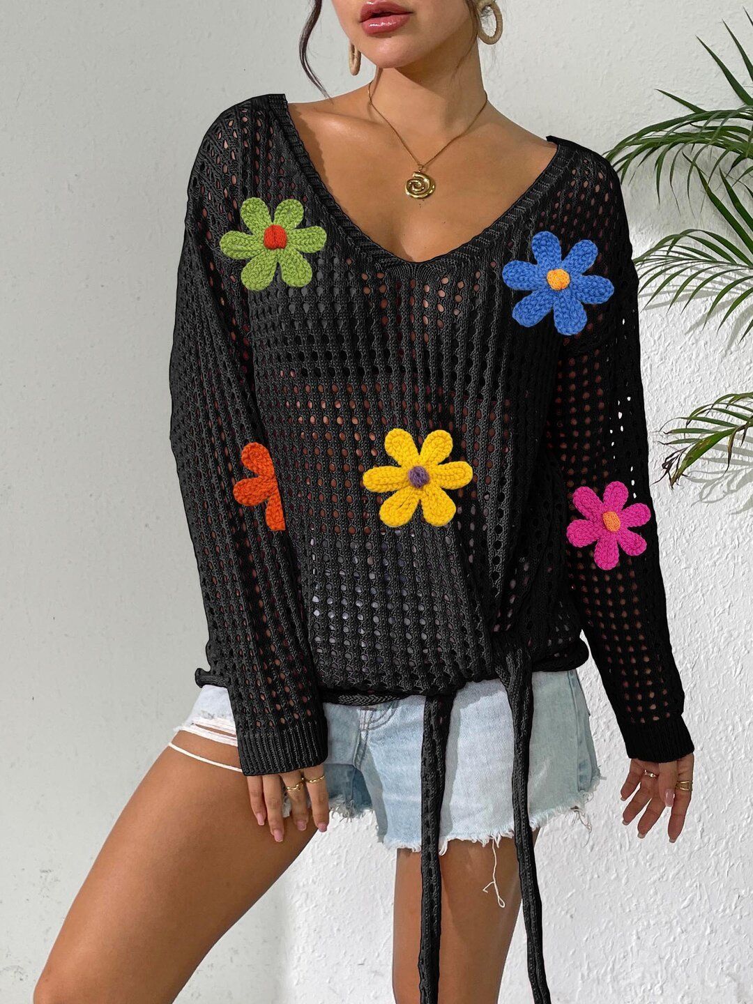 Women Floral Pullover with Applique Detail