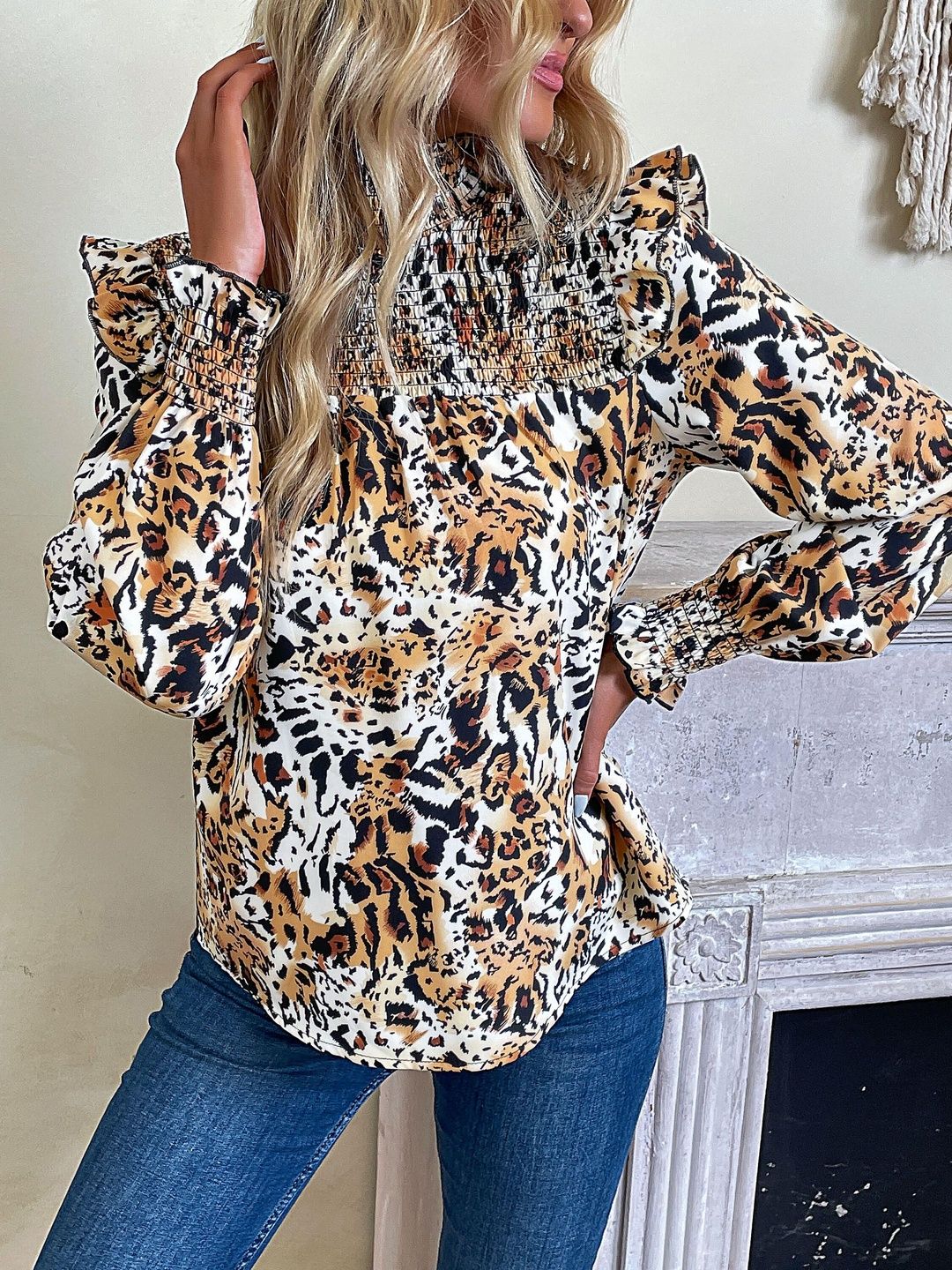 Women's Grey Nowi Stylish Leopard Print Top