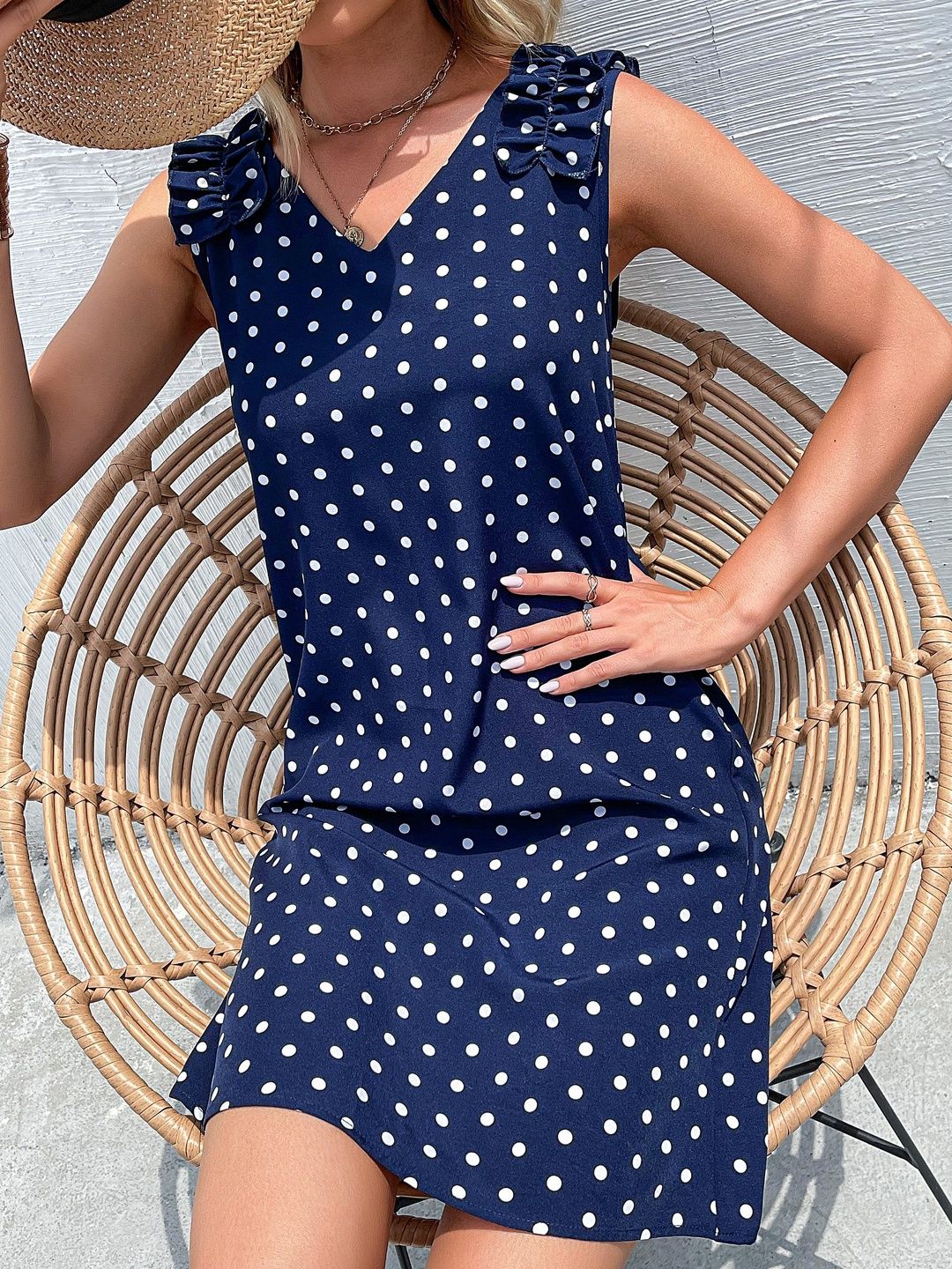 Polka Dot Print Flutter Sleeve Ruffled Dress