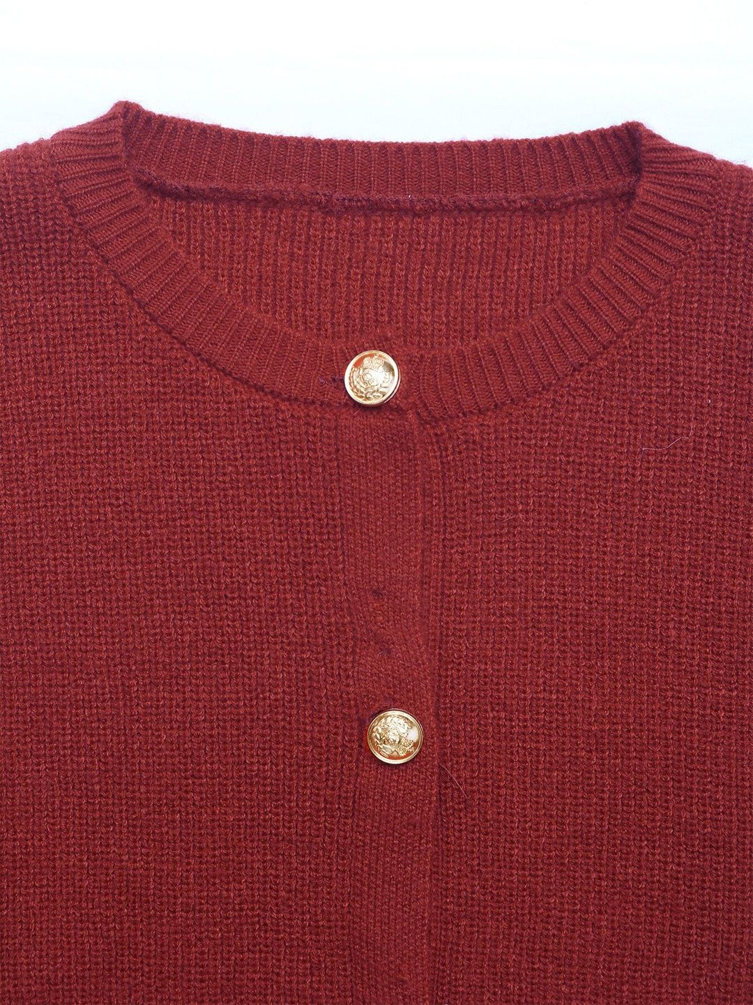 Women's Maroon Ribbed Sleeveless Cardigan
