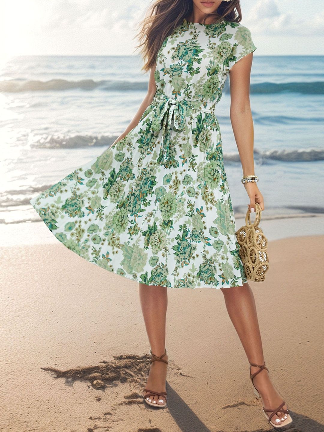 Floral Print Fit & Flare Midi Dress