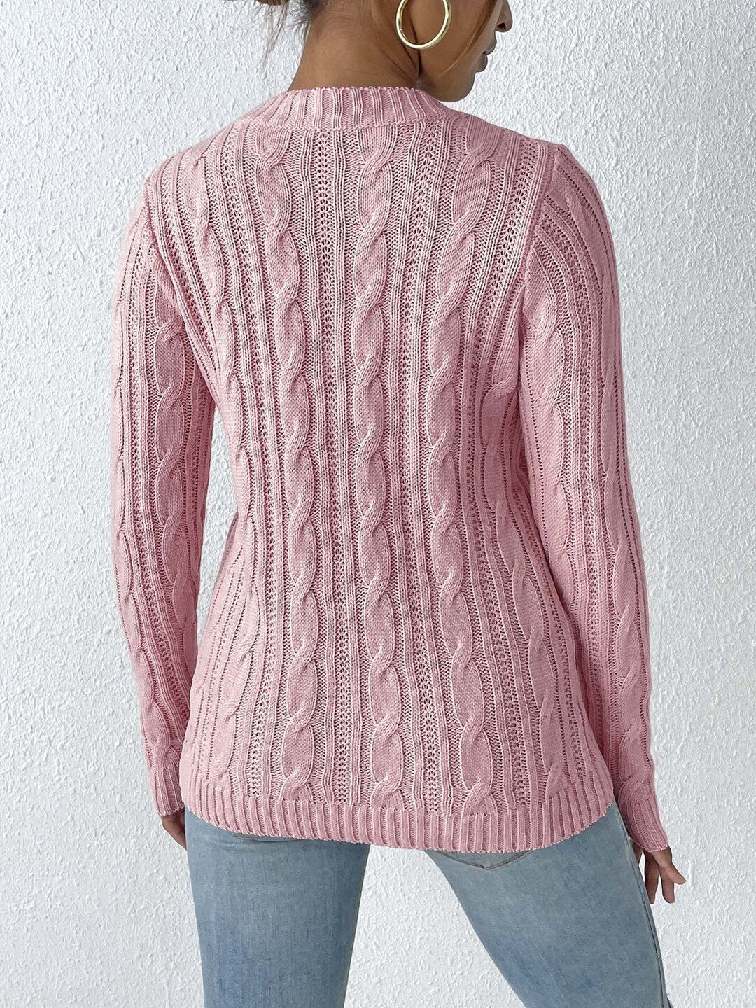 Women Cable Knit Pullover with Embroidered Detail