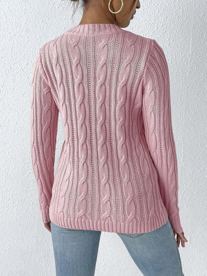 Women Cable Knit Pullover with Embroidered Detail