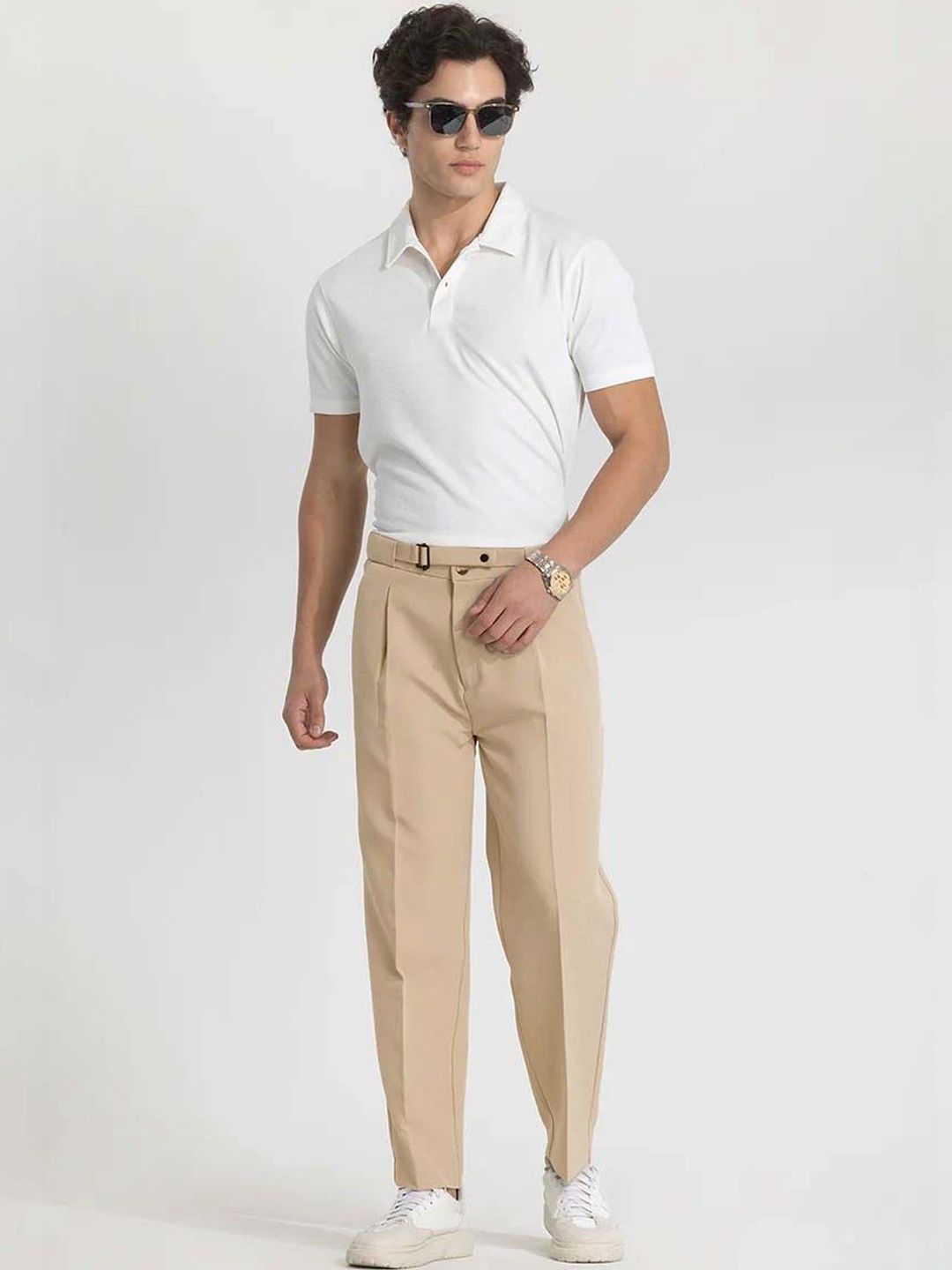 Men Straight Fit Wrinkle Free Pleated Trousers