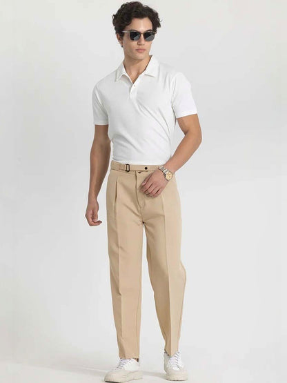 Men Straight Fit Wrinkle Free Pleated Trousers