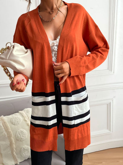 Colourblocked Cardigan in Orange - Nowi Korean Fashion