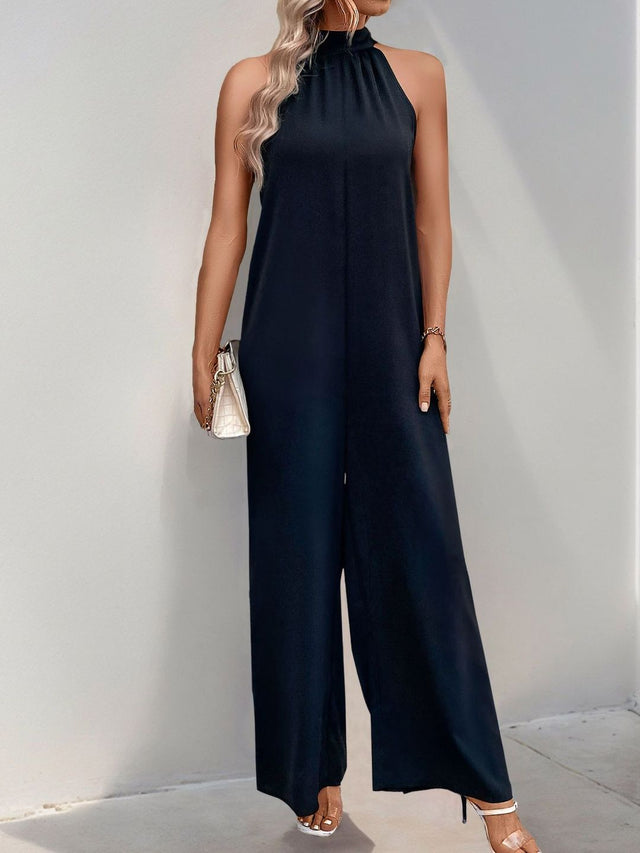 Halter Neck Basic Jumpsuit with Applique in Black synthetic - Nowi Korean Fashion