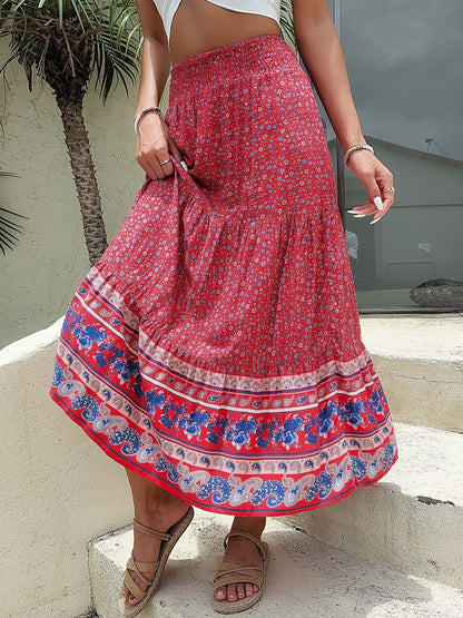 Printed Flared Mid Rise Maxi Skirts