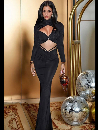Bodycon Maxi Dress in Black synthetic Style 903 - Nowi Korean Fashion