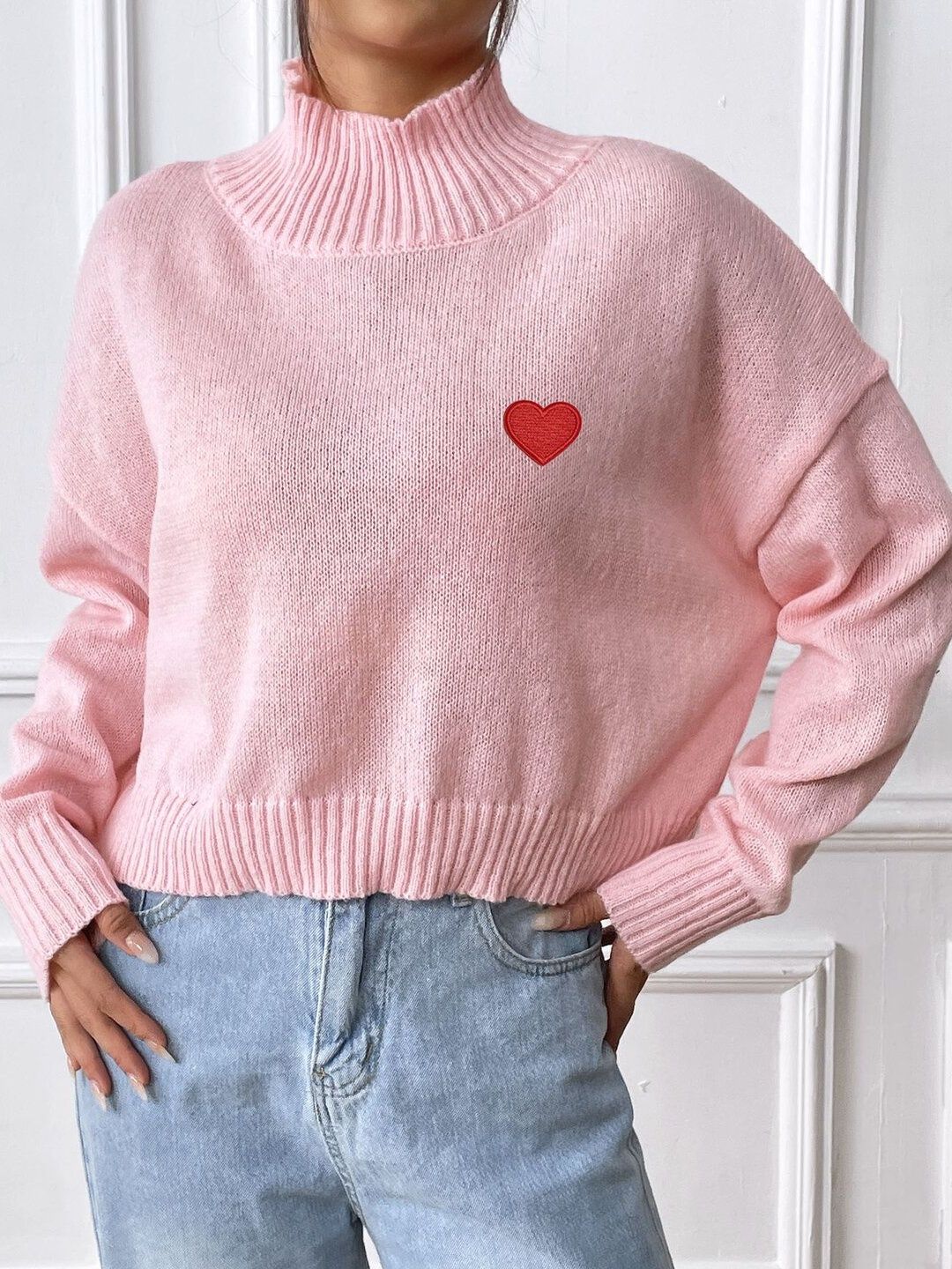 Women Crop Pullover with Embroidered Detail