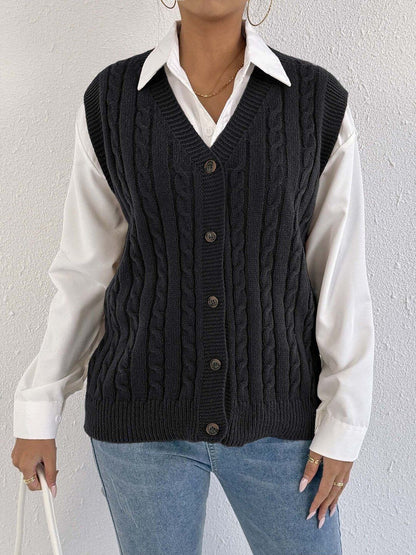 Women Cable Knit Ribbed Sweater Vest