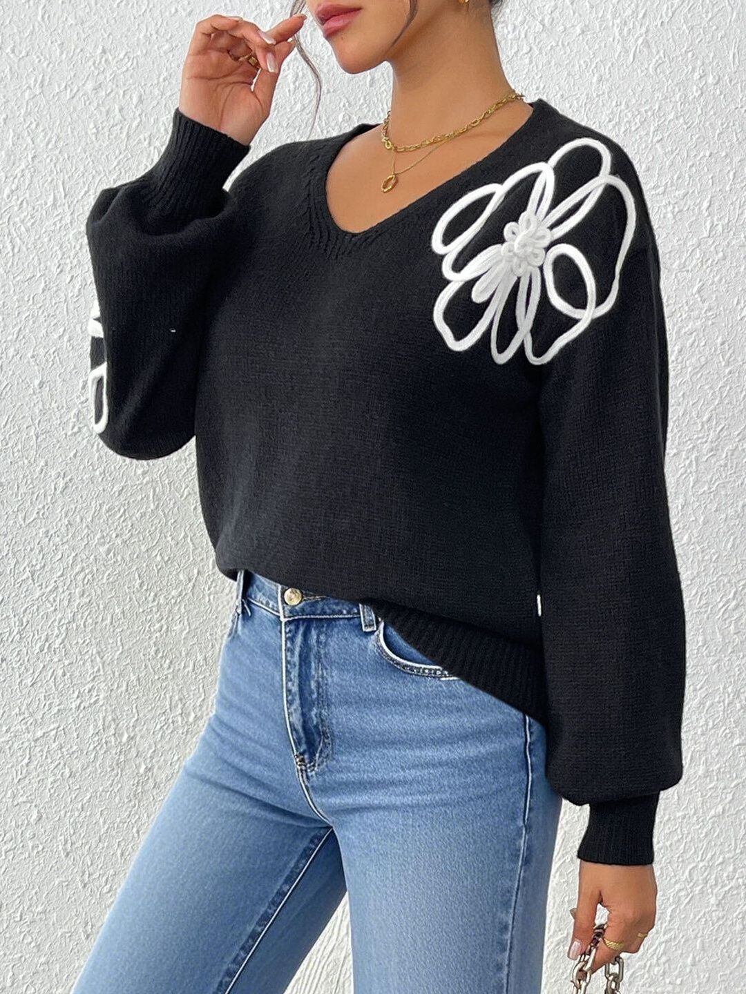 Women Floral Pullover with Embroidered Detail