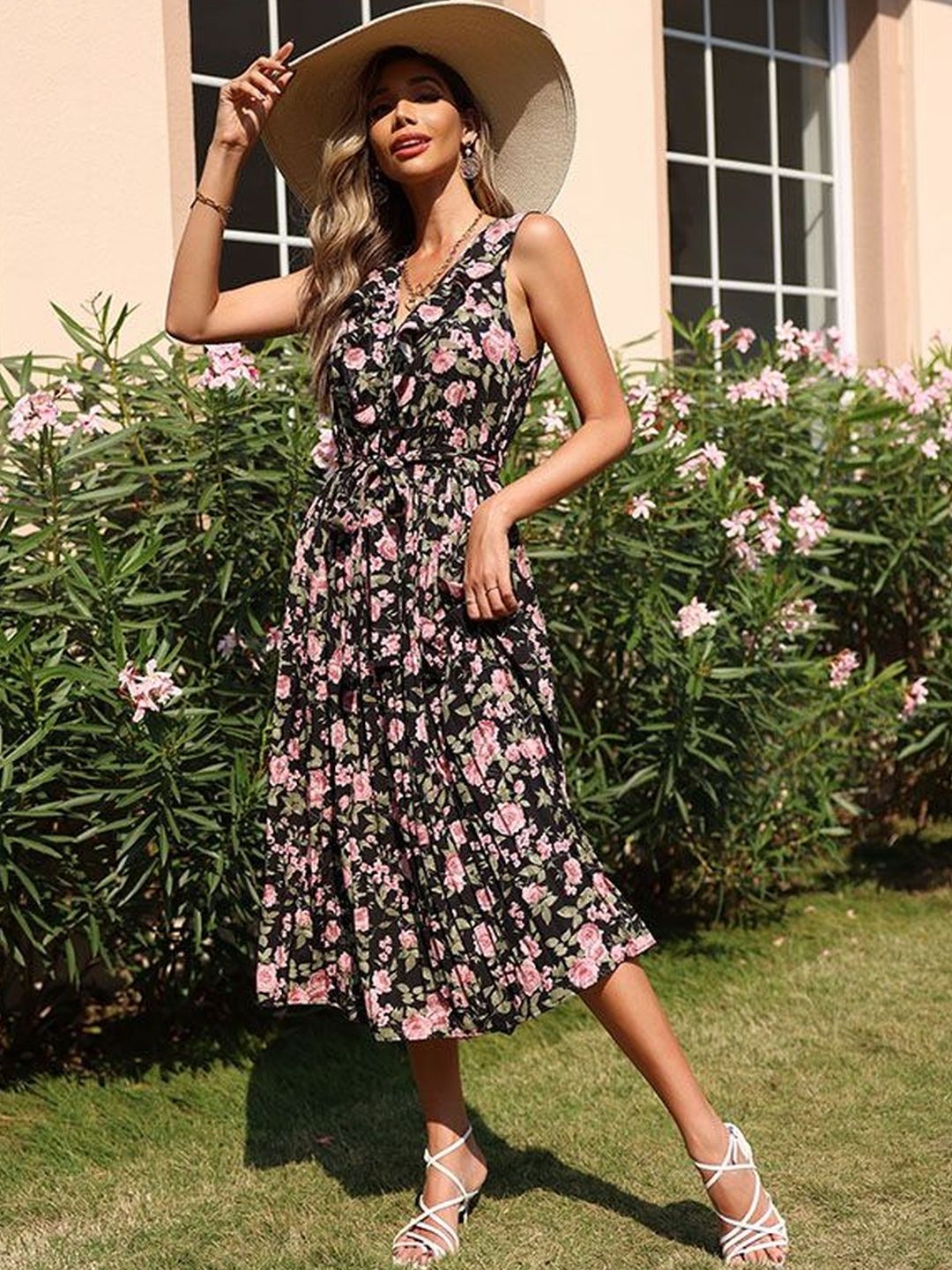 Floral Print Fit & Flare Midi Dress