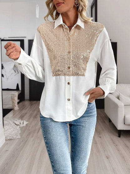 Colourblocked Party Shirt in White Cotton - Nowi Korean Fashion